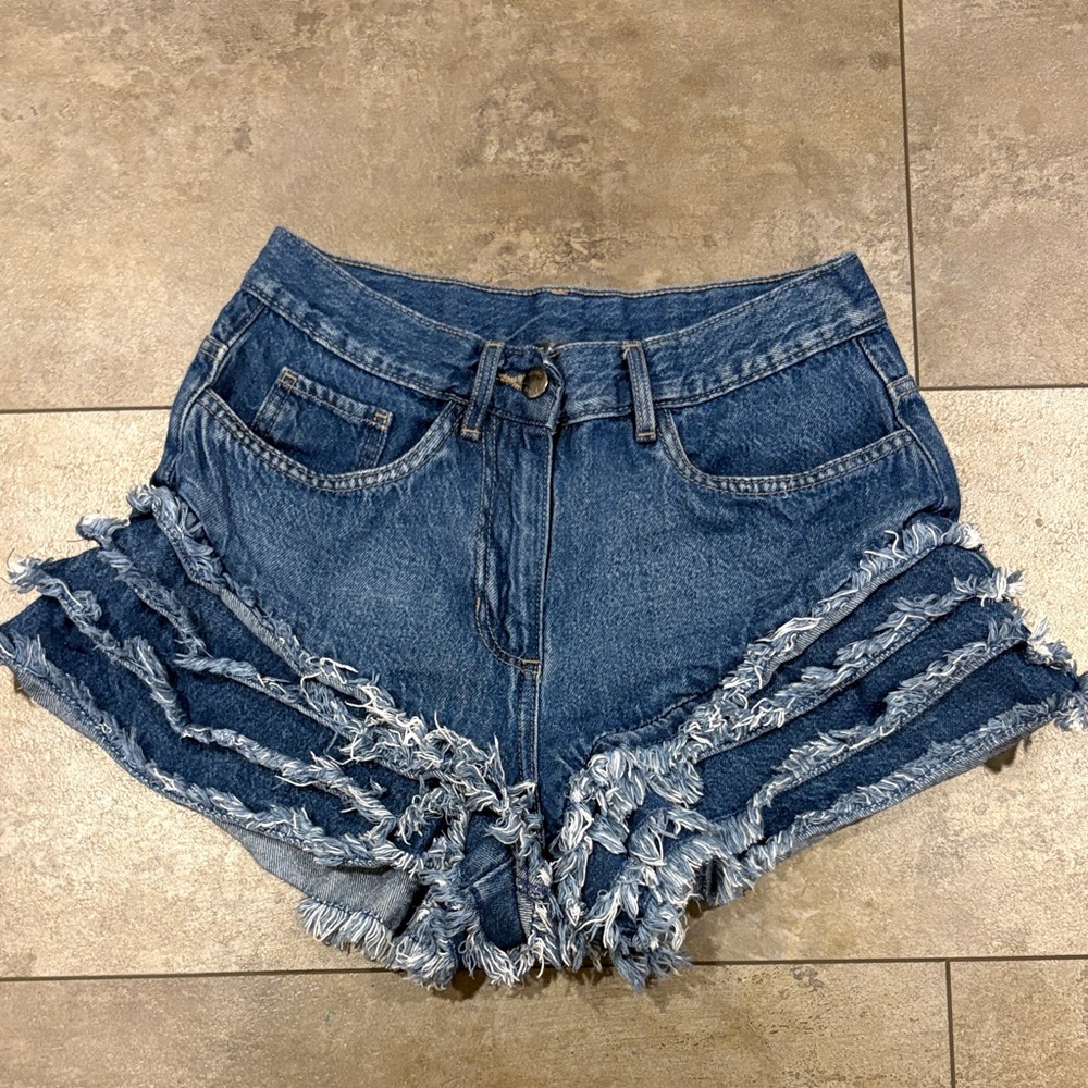 VENUS Blue Frayed Jean Shorts